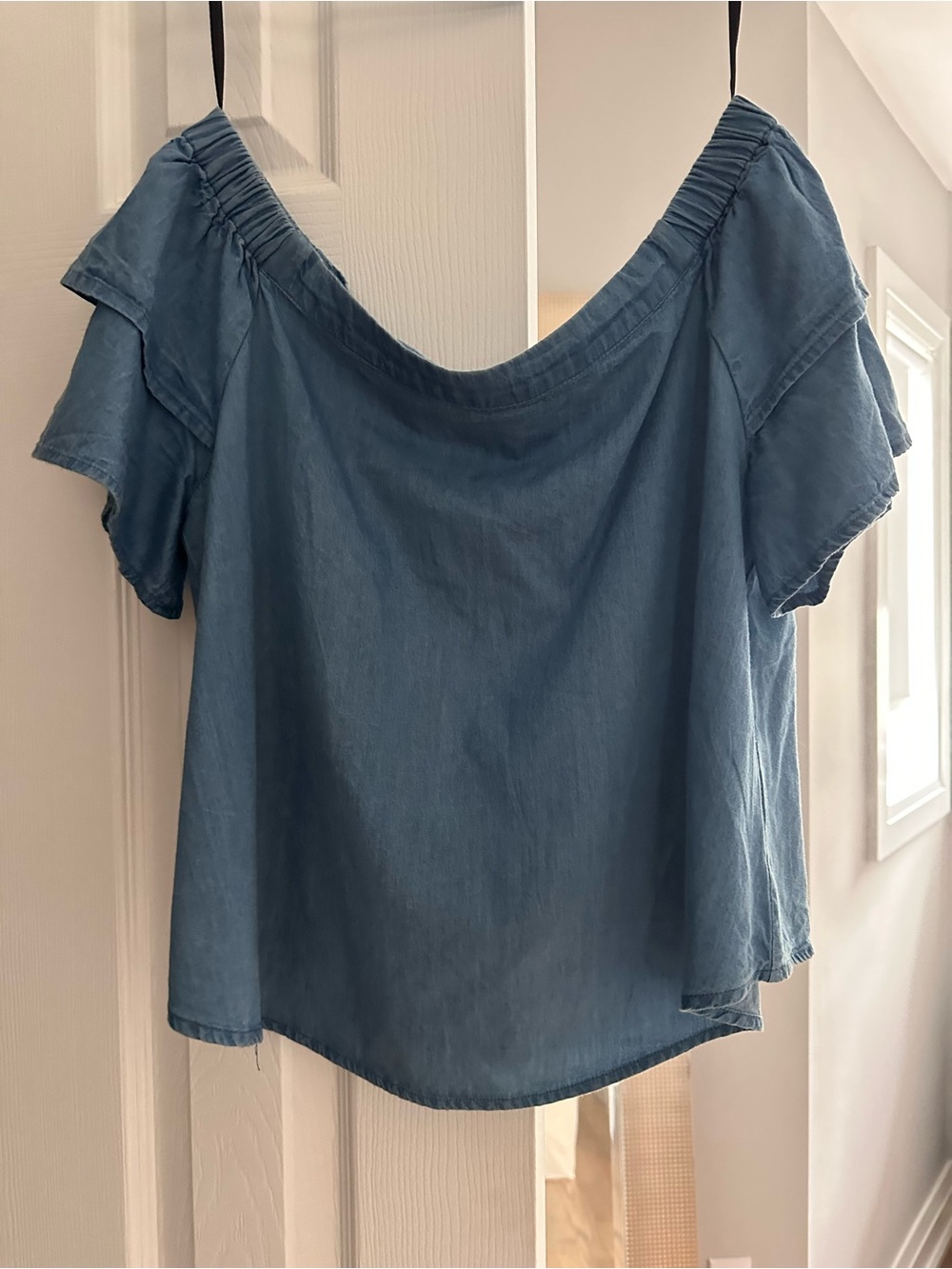 Streetwear Society Blue Off-Shoulder Ruffle Sleeve Top
